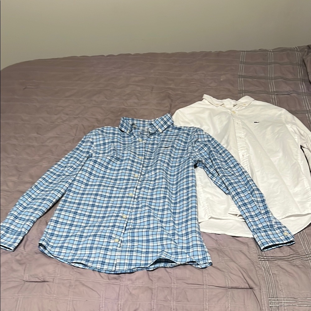 Vineyard Vines Blue and White Button Down Shirts - Boys Apparel - 10/12
